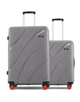 Grey hard-shell 2-piece suitcase set with 8 wheels and telescopic handle.