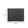 Black leather bifold wallet with embossed R monogram pattern on front