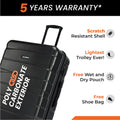 Black hard-shell suitcase with upright handle and side corner detail