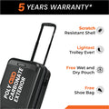 Charcoal 8-wheel carry-on suitcase with upright handle and front shell graphic