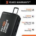 Black 8-wheel carry-on suitcase with upright handle and front shell graphic