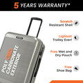 Light silver medium suitcase with upright handle and ridged side shell