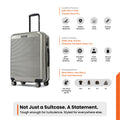 Medium check-in suitcase in silver with 8 wheels and telescopic handle