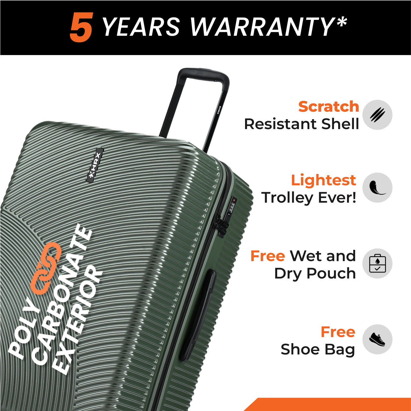 HRX by Hrithik Roshan Hard Body Set of 2 Luggage 8 Wheels - Glide