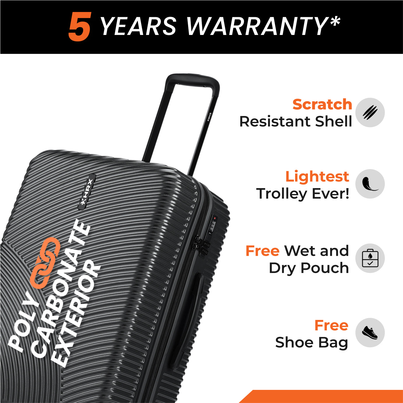 HRX by Hrithik Roshan Hard Body Set of 2 Luggage 8 Wheels - Glide