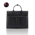 Carbon fibre black messenger bag with top handle and flap closure