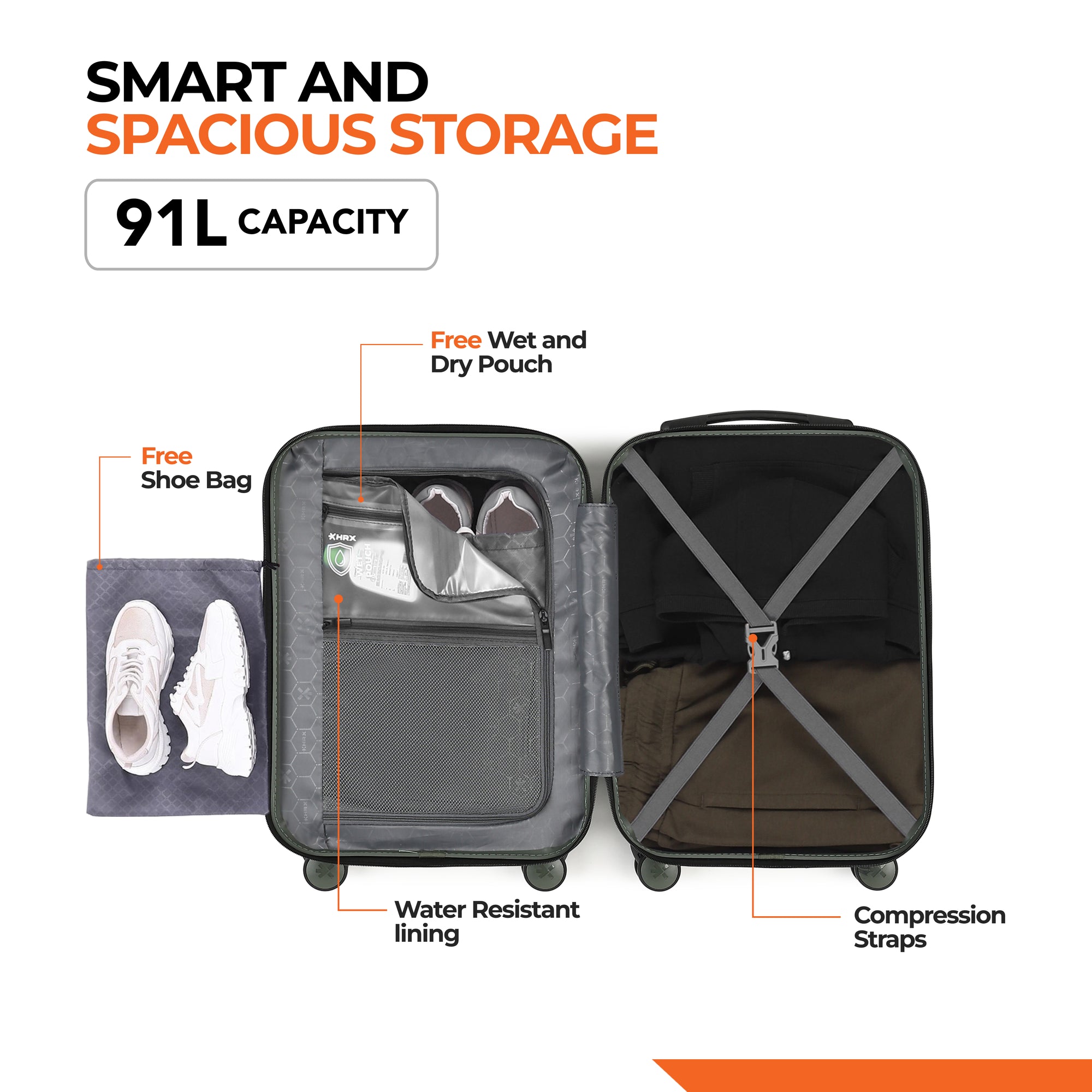HRX by Hrithik Roshan Small Cabin Suitcase (56 cm) 8 Wheels - Glide