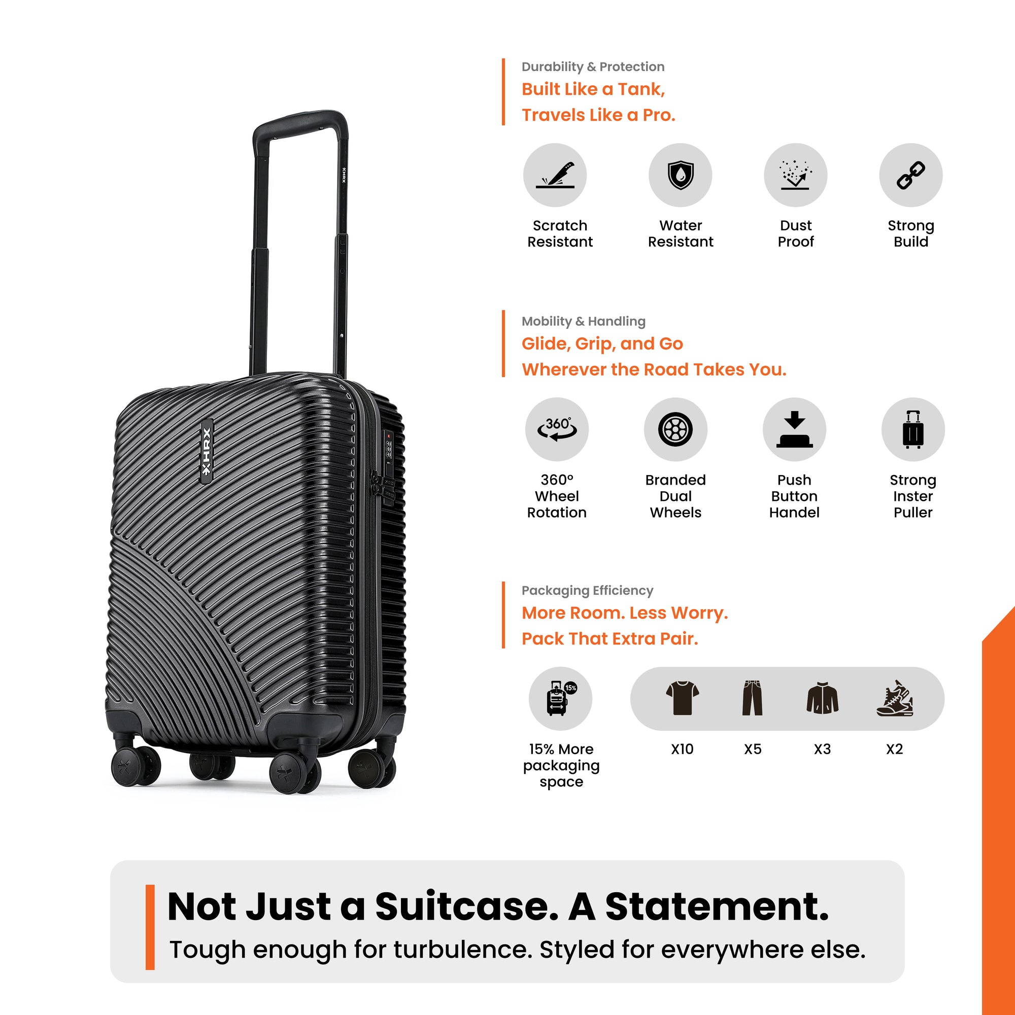 HRX by Hrithik Roshan Small Cabin Suitcase (56 cm) 8 Wheels - Glide