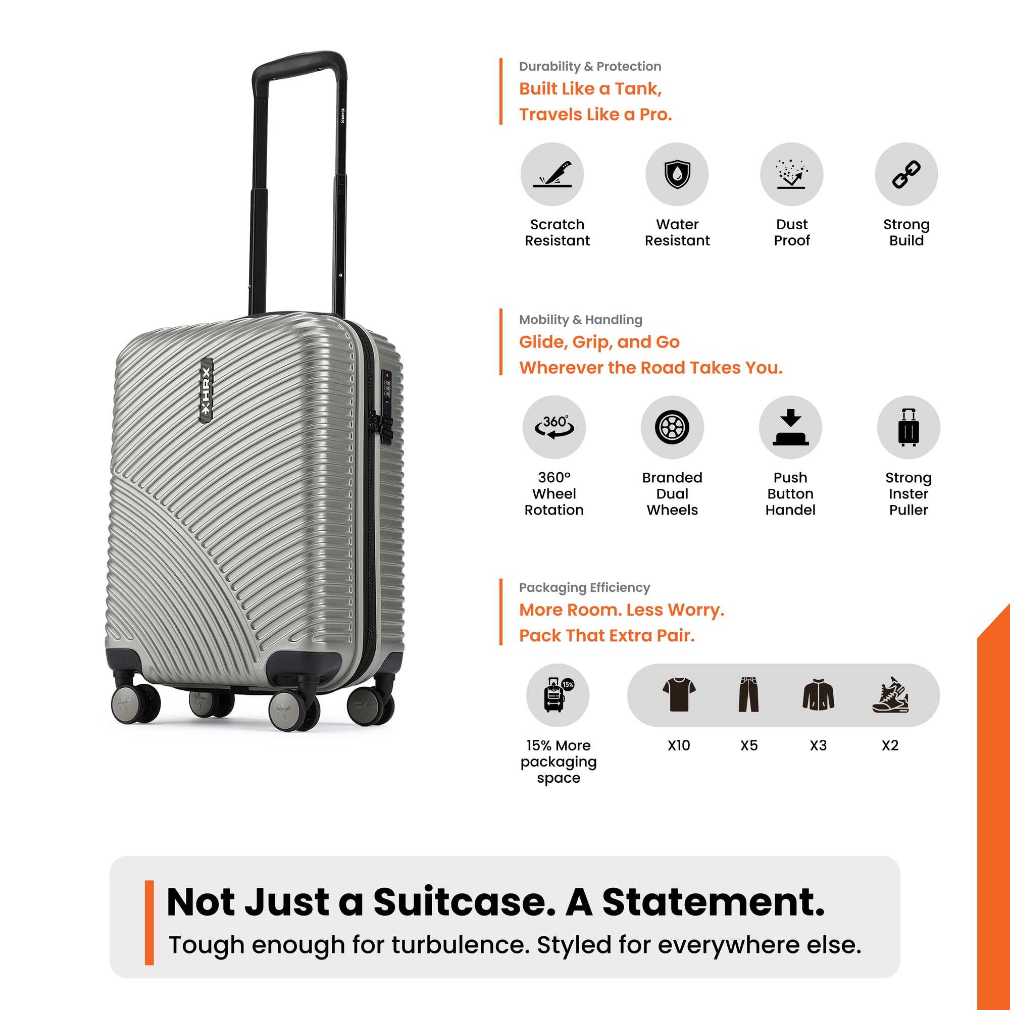 HRX by Hrithik Roshan Small Cabin Suitcase (56 cm) 8 Wheels - Glide