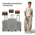Light grey small cabin suitcase, 8 spinner wheels, telescopic handle, ridged shell