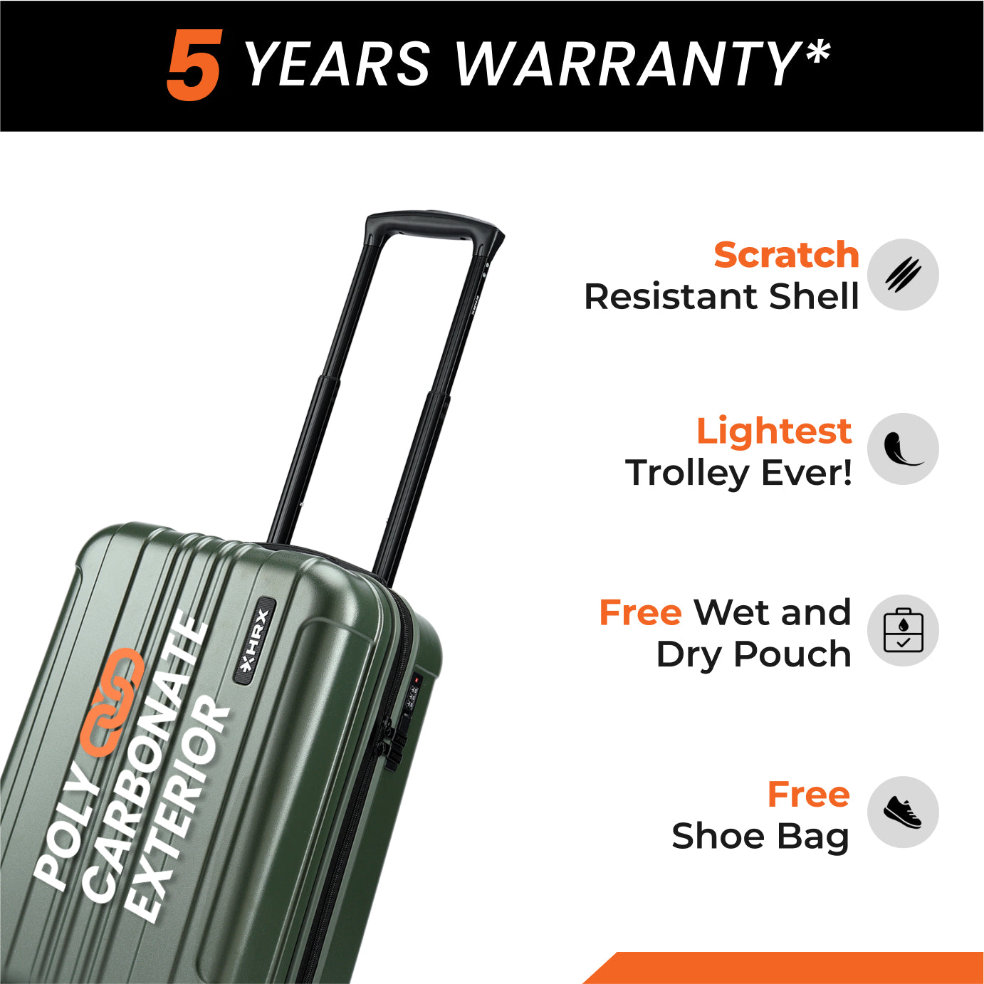 HRX by Hrithik Roshan Hard Body Set of 2 Luggage 8 Wheels - Force