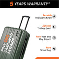 Dark green small cabin suitcase close-up with telescopic handle and scratch-resistant shell.