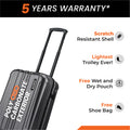 Small cabin suitcase, charcoal gray, close view of side panel and upright handle