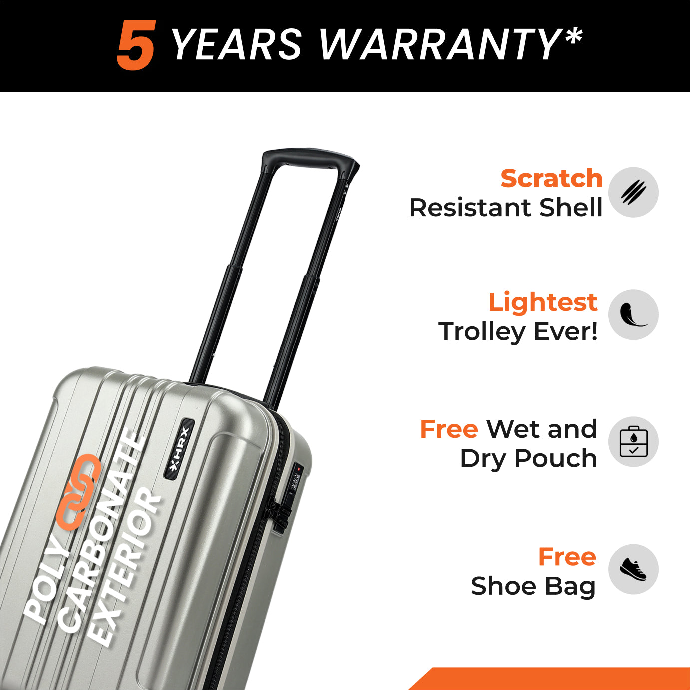 HRX by Hrithik Roshan Hard Body Set of 2 Luggage 8 Wheels - Force