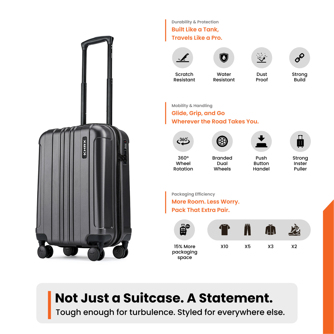 HRX by Hrithik Roshan Small Cabin Suitcase (56 cm) 8 Wheels - Force