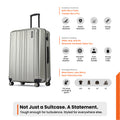 Silver small cabin suitcase with 8 wheels, telescopic handle, ribbed shell.