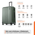 Dark green small cabin suitcase, hard-shell exterior, 8 spinner wheels, telescopic handle
