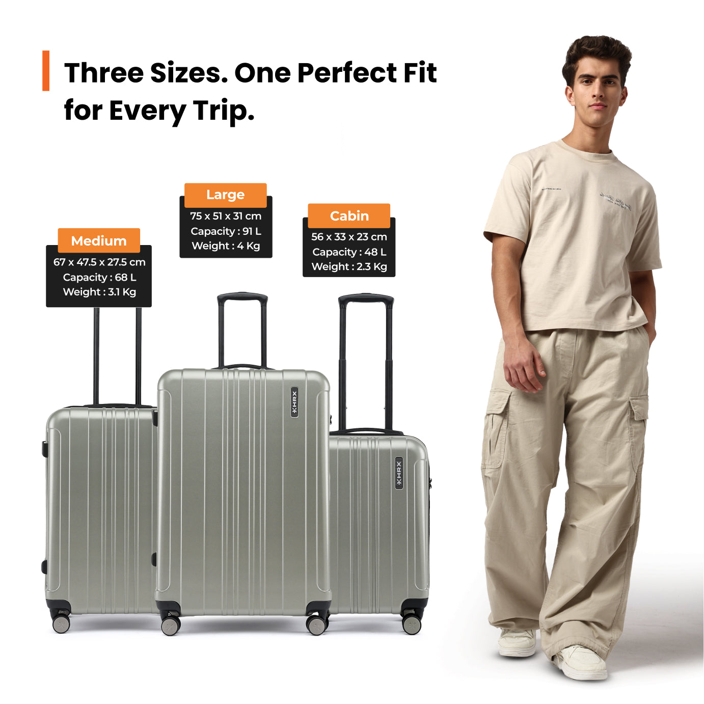 HRX by Hrithik Roshan Hard Body Set of 2 Luggage 8 Wheels - Force