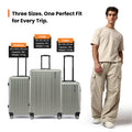 Hard body luggage set, light silver with 8 wheels, two-piece front view