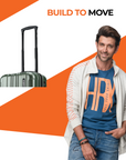 Green hard-shell cabin suitcase with telescopic handle and rolling wheels