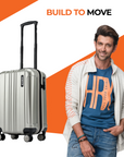 Small cabin suitcase in silver with side profile, telescopic handle, and caster wheels