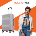 Hard-shell luggage with telescopic handle, blue shell with orange stripe and small wheels