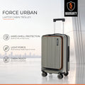 HRX hard-shell laptop cabin trolley, light gray with orange trim, upright on wheels
