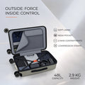 HRX trolley with open compartments, gray lining, mesh pocket, and compression straps