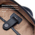 Black leather backpack interior with laptop sleeve and fabric card holder