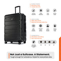 Black hard-shell check-in suitcase with telescopic handle and four wheels