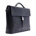 Black leather men’s briefcase bag with top handle and front flap closure