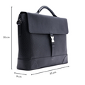 Black leather briefcase front view with top handle and front flap