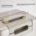 Beige hard-shell trolley suitcase top handle with premium ergonomic comfort grip
