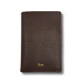 Brown leather slim card holder with Rare logo on front