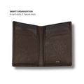 Brown leather slim card holder open: 6 card slots and 2 secret slots