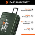 Green hard-shell suitcase with scratch-resistant shell, side close-up handle and wheels.