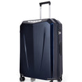 Hard-shell trolley suitcase with telescoping handle, four spinner wheels, dark blue front view