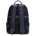 Black leather backpack back view with adjustable shoulder straps and top handle