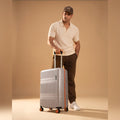 White small cabin polycarbonate suitcase with 8 wheels and telescopic handle