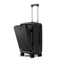 Black polycarbonate cabin trolley with telescopic handle and side zipper pocket