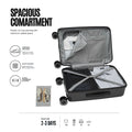 Black cabin trolley with spacious open compartment and bundled straps for organization