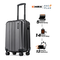 Dark grey small cabin suitcase with telescopic handle and rounded side panel detail