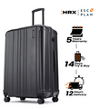 Charcoal grey large check-in suitcase with ridged shell, telescopic handle, and wheels