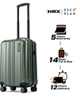 Dark green small cabin suitcase with telescopic handle and 8 spinner wheels