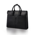 Black nylon messenger bag with carbon-fiber texture panels, top handles and side pocket