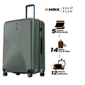 Large check-in suitcase, dark green ribbed shell, front view with handle and wheels