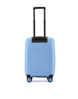 Light blue small cabin suitcase with telescopic handle and 8 spinner wheels