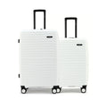 White hard-shell luggage set of 2 with telescopic handles and 8-wheel base