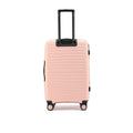 Medium check-in suitcase in peach with black handle and small side details.