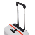 White small cabin suitcase with telescopic handle and top grip, orange edge trim